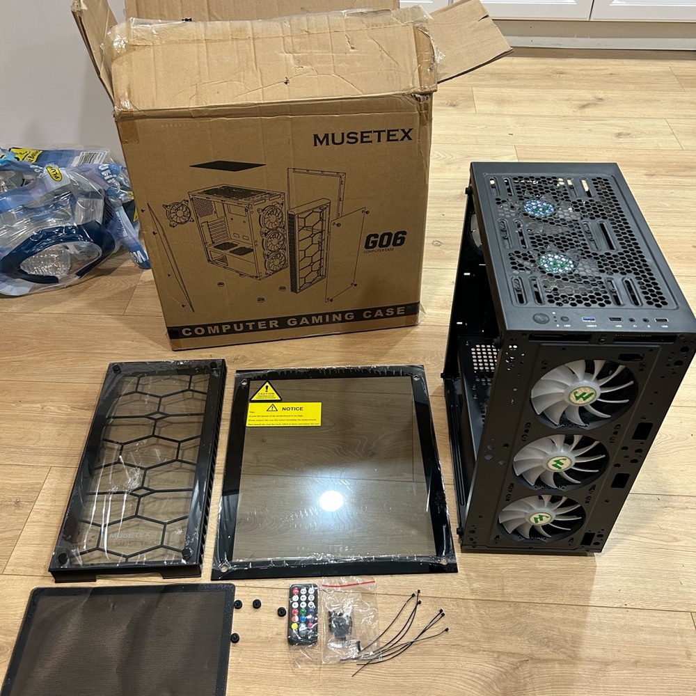 Muse Black Gaming PC Case with Three Front Fans and Tempered Glass Panel